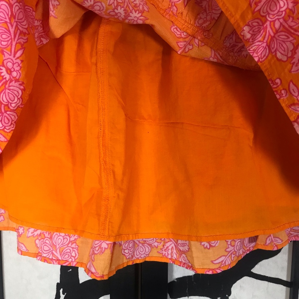 🐬 J.Crew Ruffle Smocked Waist Lined Floral Orange Skirt - Picture 3 of 6